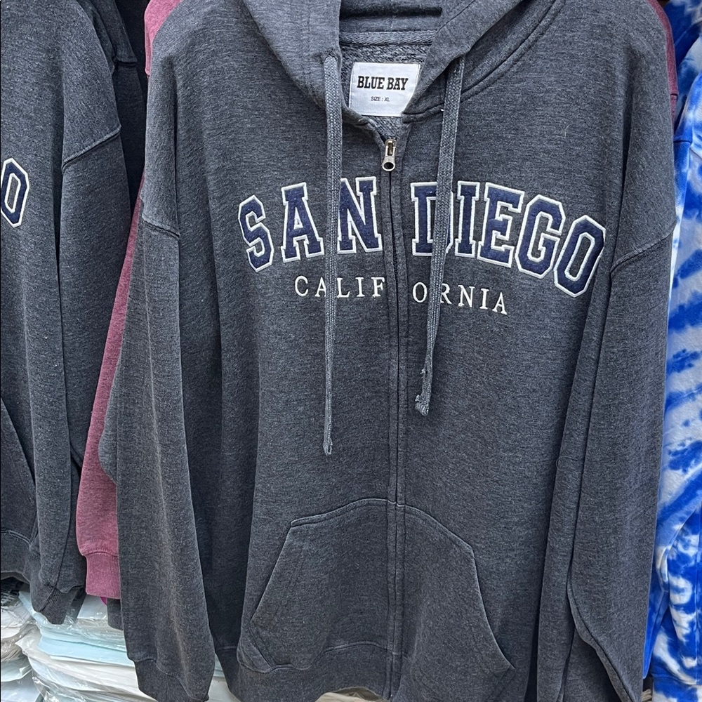 San Diego California Charcoal Zip Hoodie men’s women